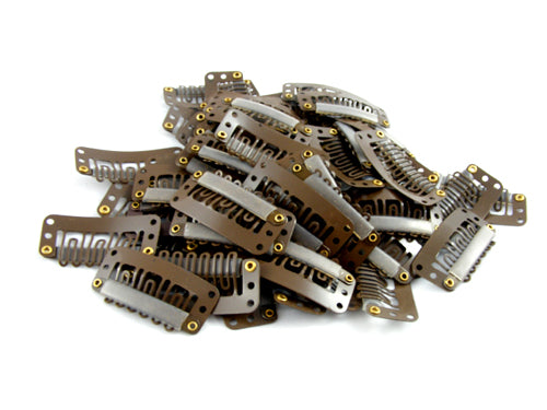 32mm Brown Weft Hair Clips (pack of 10)