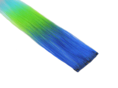 Clip-In Extensions - Royal Blue / Neon Green / Aqua 12" (pack of 2)