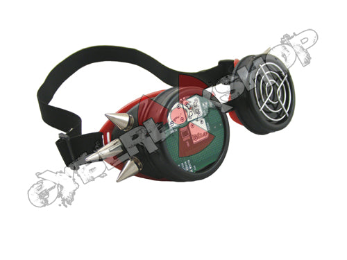 Cyber Goggles - Black & Red with Cyber Spikes / Circuit Board & Fan Grill