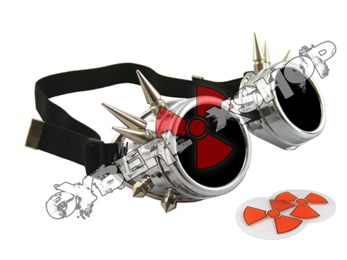 Cyber Goggles - Metallic Silver with Cyber Spikes - Includes FREE Lense Design Inserts!