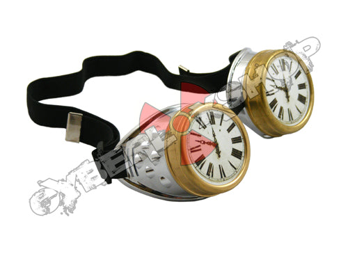 Cyber Goggles - Steampunk Metallic Silver Clock Face