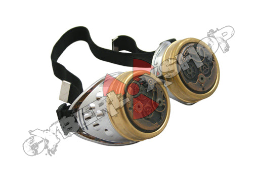 Cyber Goggles - Steampunk Metallic Silver Watch Movement