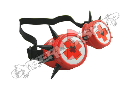 Cyber Goggles - Red with Black Cyber Spikes / Medical Cross