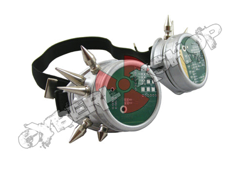 Cyber Goggles - Matt Silver with Cyber Spikes / Circuit Board