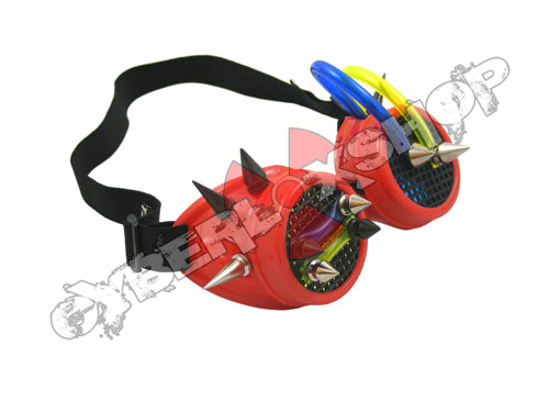 Cyber Goggles - Red with Black Cyber Spikes / Blue Yellow Tubing