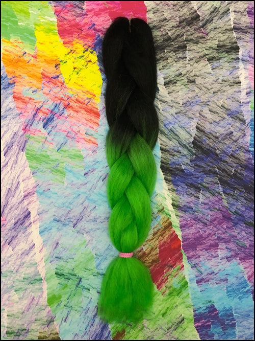 CyberloxShop Transitional Silky Kanekalon Jumbo Braid - Black / Neon Green