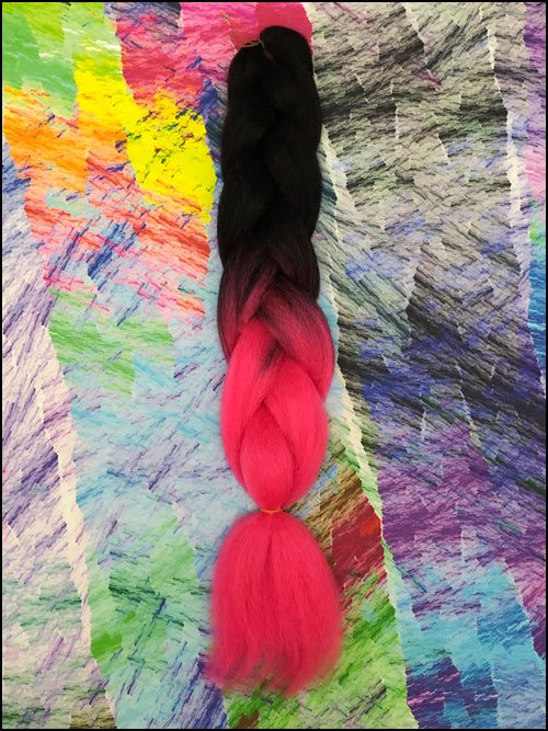 CyberloxShop Transitional Silky Kanekalon Jumbo Braid - Black / Neon Pink